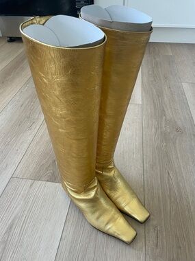 Khaite Marfa Metallic Gold Knee-High Boots 38